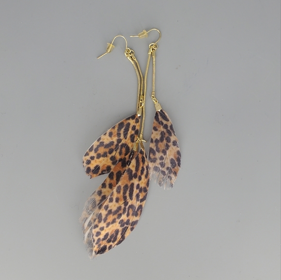 Leopard Cheetah Feather Dangle Earrings - Picture 8 of 8
